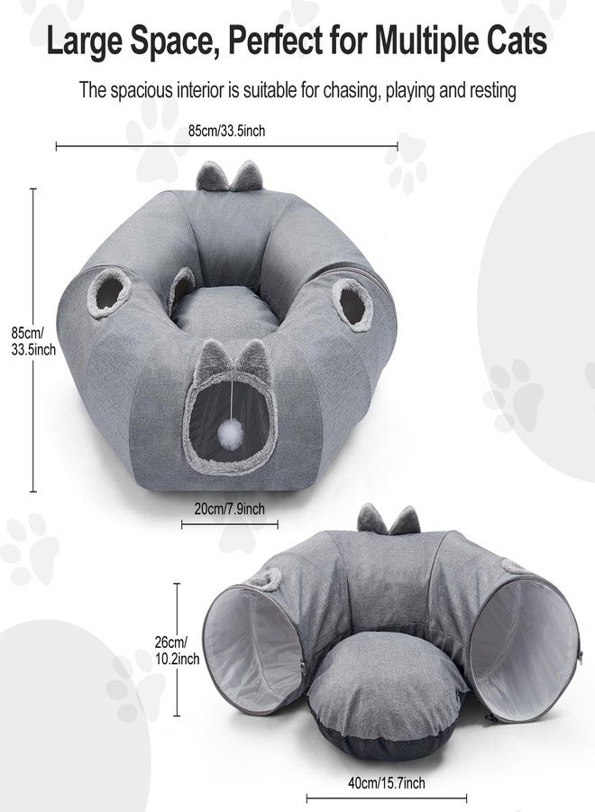 Odoland Linen Cat Tunnels for Indoor Cats with Central Cat Bed, Interactive Cat Toys Detachable Soft Mat and Variety Kitty Toy Set Grey - Image 2